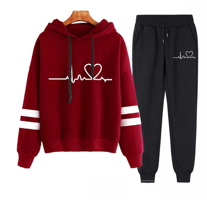 Winter Tracksuit Women 2 Piece Set Sweatshirt Print Hoodies+Pants Sportwear Women's Sports Suit Female Hooded Set Hoodies Suit