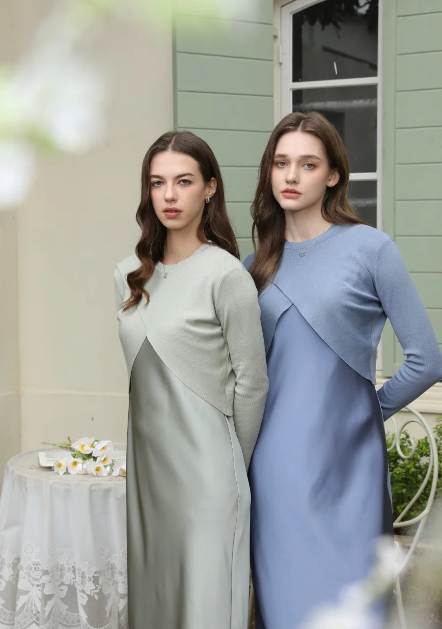 AS 2025 spring summer elegance satin dress + knitted top match set