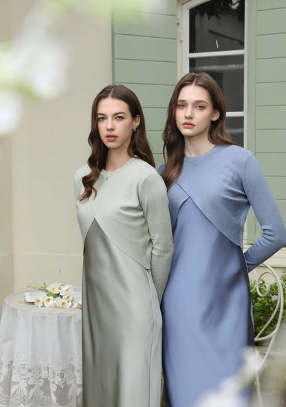 AS 2025 spring summer elegance satin dress + knitted top match set