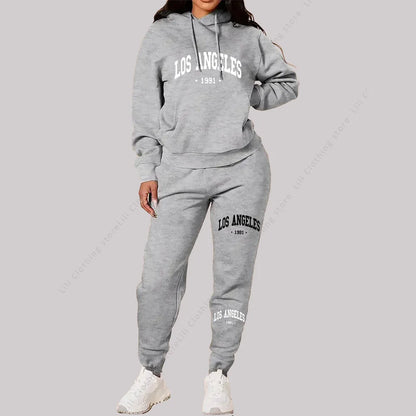 Women Sets Hoodies Pants 2 Piece Outfits Aesthetic Sportswear Sweatsuit Los Angeles Letter Print Suit Ladies Tracksuit Plus Size