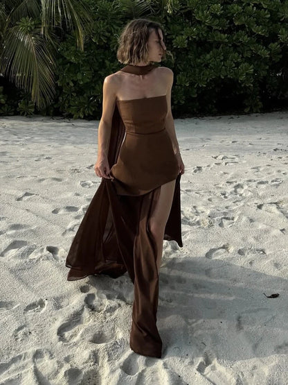 TARUXY Fashion Strapless Dress With Ribbon Female Elegant Sleeveless