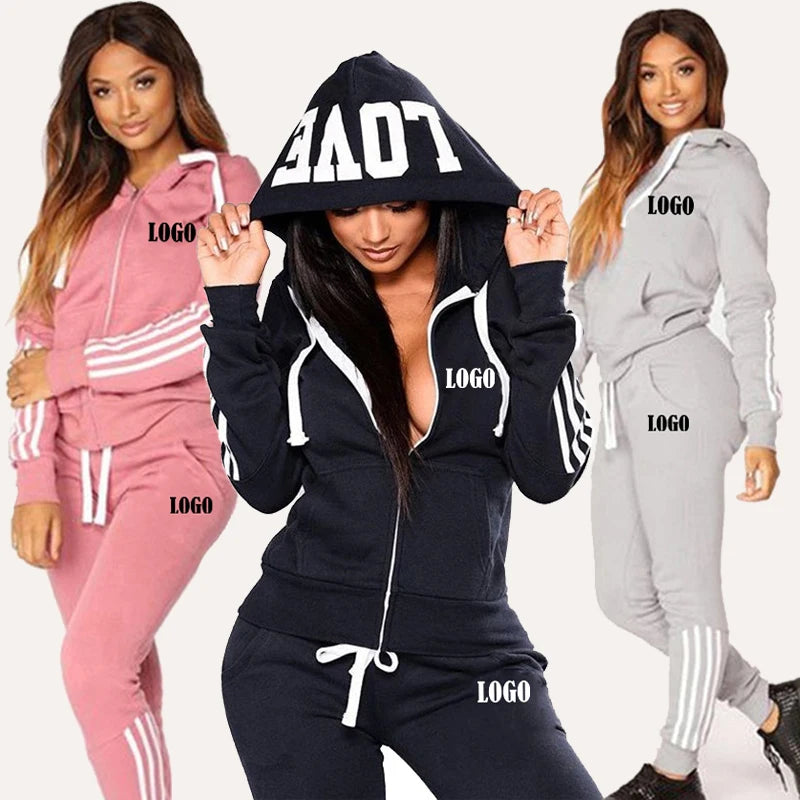 Customized Women Track Suits Sports Wear Jogging Suits Ladies Hooded Tracksuit Set Clothes Hoodies+Sweatpants Sweat Suits