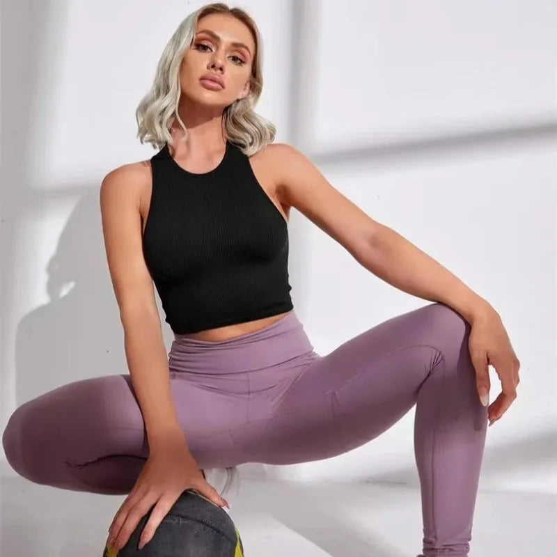 3 Piece Yoga Vest Women Gym Sports Black White Crop Tops Seamless