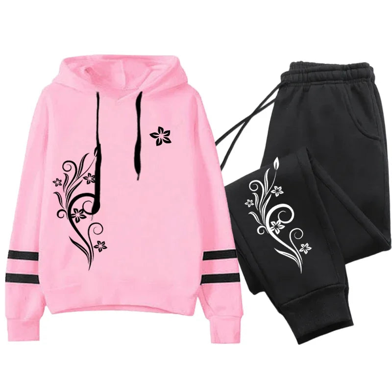 Women Tracksuit Daily Outdoor Autumn Winter Quality Hoodies Casual Single Piece Stripe Sweatshirt and Sweatpants Comfort Jogging