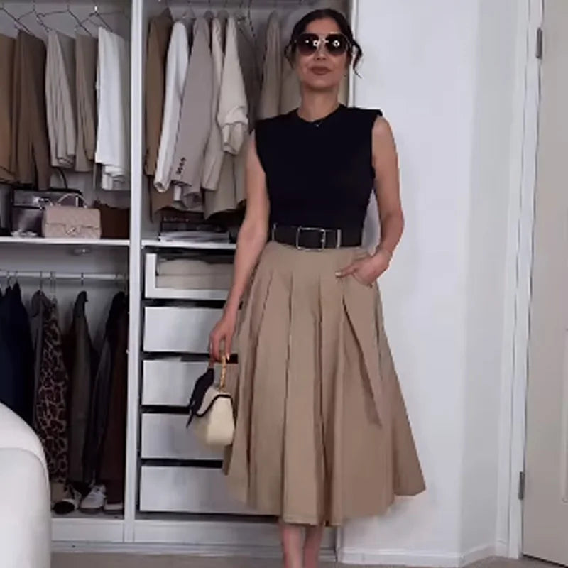 TRAF Womens Dresses 2025 Sleeveless Patchwork Long Dress Summer