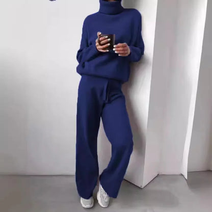 Women's  Wool Knitted Sweater Set Lady Fashion High Neck Soft Warm Winter Autumn Tracksuit