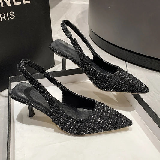 Brand Designer Slingbacks High Heels Pumps Women Pointed Blue Pointed