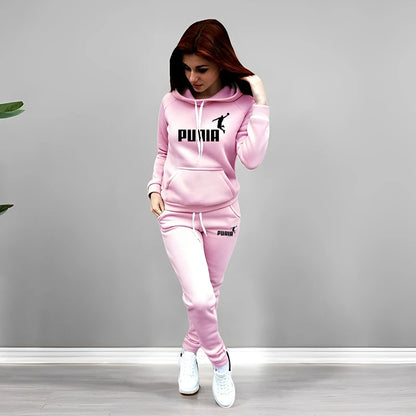 Autumn Winter Daily Casual Sporty Hoody Outfit Women's Jogger Set Hoodies and Sweatpants Female Home Outdoor Comfort Sportswear