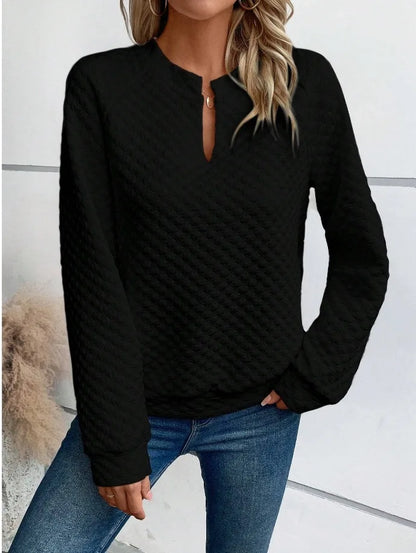 Women Sweatshirt 2025 Spring Autumn Latest Fashion Solid Color Deep V-Neck Pullover Long Sleeved Casual Hoodie Loose Sporty Top