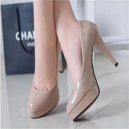 Women Pumps Fashion Classic Patent Leather High Heels Shoes Nude Head