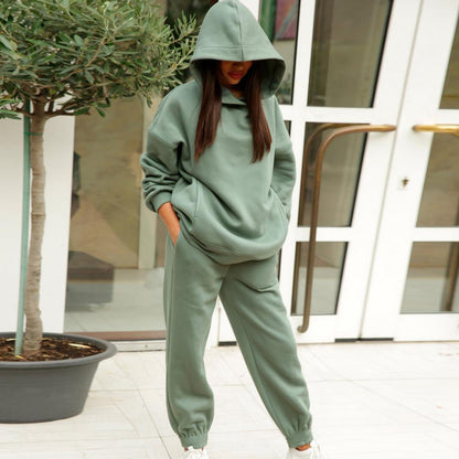Women Tracksuit Autumn Winter Warm Hoodies Top Suits Casual Hooded Sweatshirts And Jogging Pants Outfits Sweatpants 2 Piece Sets