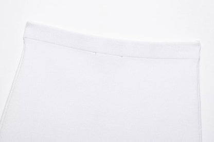 Women's Fashion Elegant Skirt Suit Round Neck Long Sleeve Knitted Sweater Top Elastic Waist Mini Skirt Female Spring Summer New