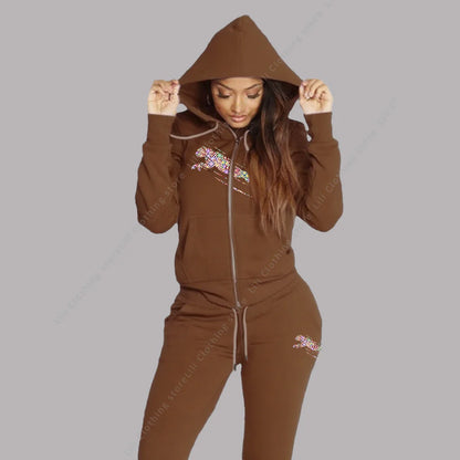 Women's Track Suit Aesthetic Hoodies Sweatshirts Sweatpants 2 Piece Set Zipper Cardigan High quality Sportwear Woman Pants Sets