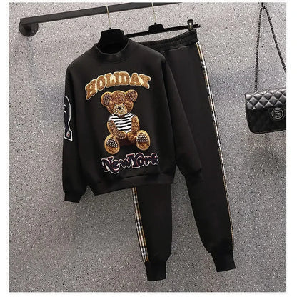 Women's Casual Fashion Plush Sweater Sweat Suits 2025 Spring And Autumn Winter New Temperament Matching Two Piece Sets For Women