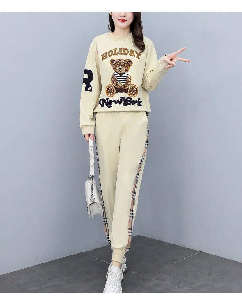 Women's Casual Fashion Plush Sweater Sweat Suits 2025 Spring And Autumn Winter New Temperament Matching Two Piece Sets For Women