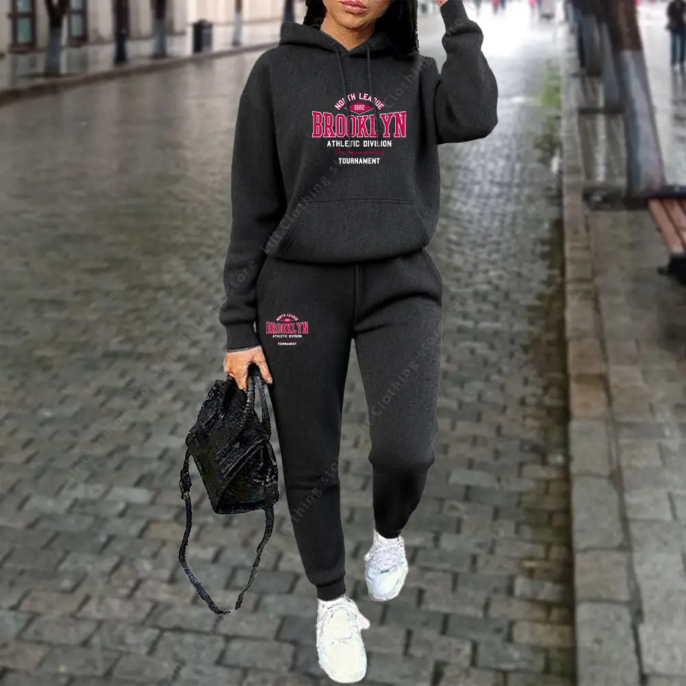 Women's Sets Autumn Winter Hoodies Pants 2pcs Suit Sports Jogging Outfits Letter Print Aesthetic Clothes Women Tracksuit 2025