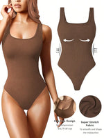 Women's Bodysuits Sexy Ribbed Sleeveless Square Neck Tank Tops Leotard Outfits