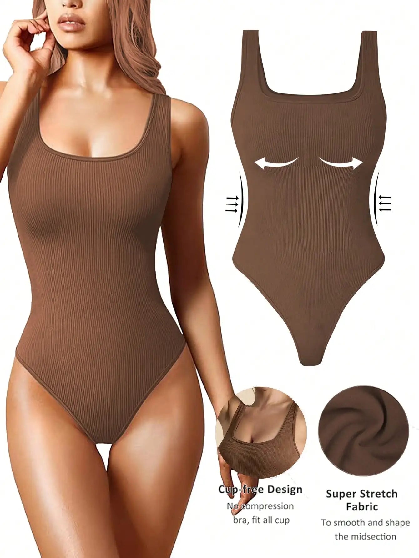 Women's Bodysuits Sexy Ribbed Sleeveless Square Neck Tank Tops Leotard Outfits