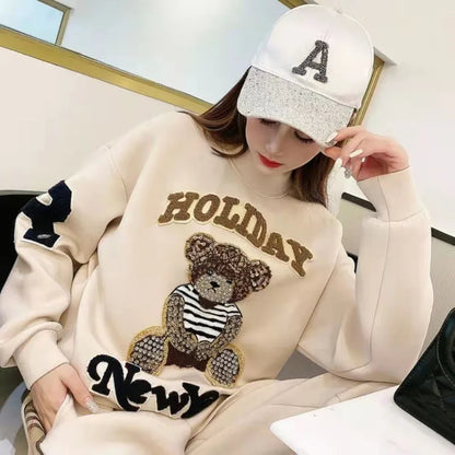 Women's Casual Fashion Plush Sweater Sweat Suits 2025 Spring And Autumn Winter New Temperament Matching Two Piece Sets For Women