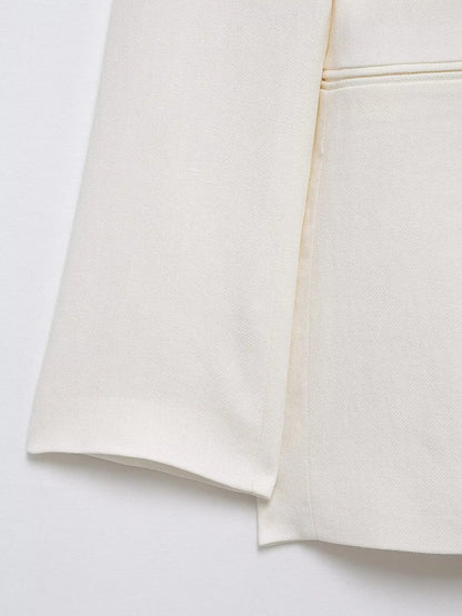 HH Women Spring Fashion Suits White Turn-Down Collar Long Sleeves Lace-Up Blazers+High Waist Zipper Long Pants Female Sets