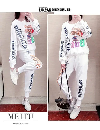 Women's Casual Sweat Suits 2025 Spring Autumn New Tracksuit Fashion Loose Long Sleeved Tops And Pants 2 Two Piece Set For Women