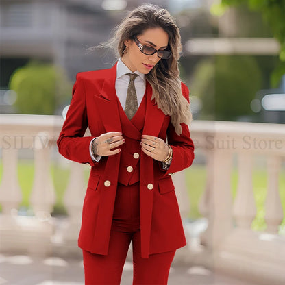 Elegant Women Suit 3 Piece Jacket Vest Pants Double Breasted Female Clothing Smart Formal Office Banquet Lady's Blazers Sets