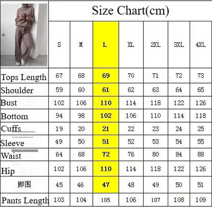 Women's  Wool Knitted Sweater Set Lady Fashion High Neck Soft Warm Winter Autumn Tracksuit