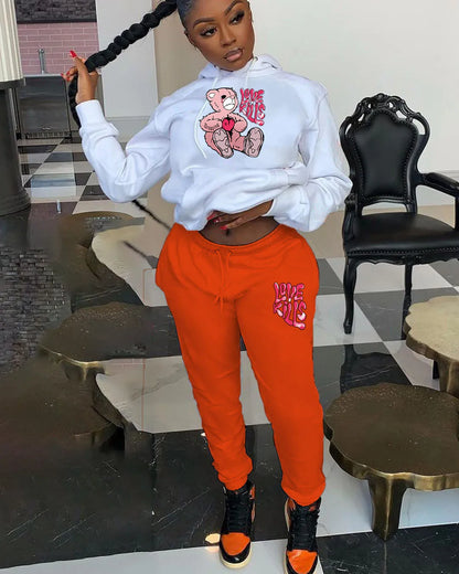 Women's Hoodies Sets Pants Suit 2 Piece Outfits 2025 New Letter Print Bear Aesthetics Sweatshirt and Sweatpants Womens Tracksuit