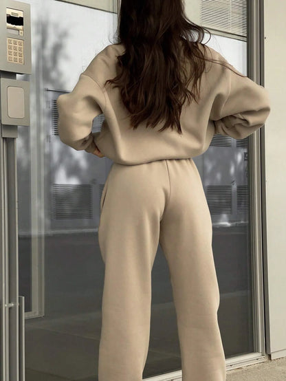 Casual Sweatshirt Long Sleeve Women's Suit Autumn Winter New Fashion Semi Zipper Loose Simple Sports Trousers 2piece Set Female