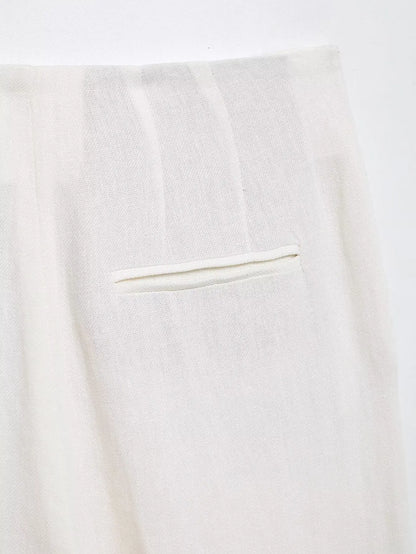 HH Women Spring Fashion Suits White Turn-Down Collar Long Sleeves Lace-Up Blazers+High Waist Zipper Long Pants Female Sets