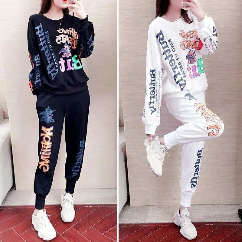 Women's Casual Sweat Suits 2025 Spring Autumn New Tracksuit Fashion Loose Long Sleeved Tops And Pants 2 Two Piece Set For Women