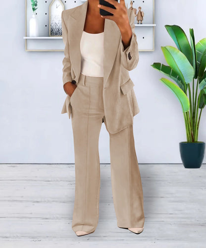 Women Suits 2 Pieces Set Fashion Lapels Single-button Coat Straight Leg Slim Pants Elegant Commuter Casuals Outfit Available 5XL