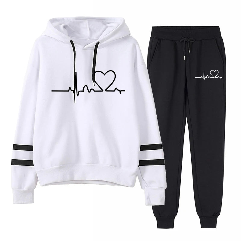Winter Tracksuit Women 2 Piece Set Sweatshirt Print Hoodies+Pants Sportwear Women's Sports Suit Female Hooded Set Hoodies Suit