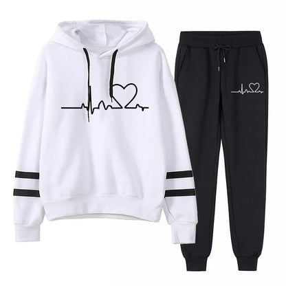 Winter Tracksuit Women 2 Piece Set Sweatshirt Print Hoodies+Pants Sportwear Women's Sports Suit Female Hooded Set Hoodies Suit