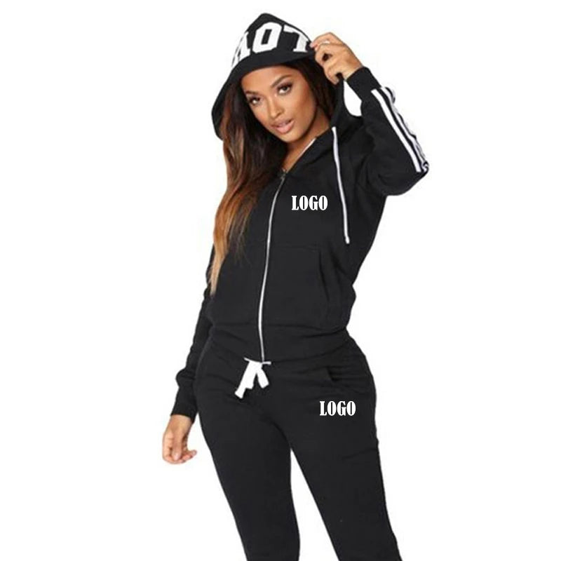 Customized Women Track Suits Sports Wear Jogging Suits Ladies Hooded Tracksuit Set Clothes Hoodies+Sweatpants Sweat Suits