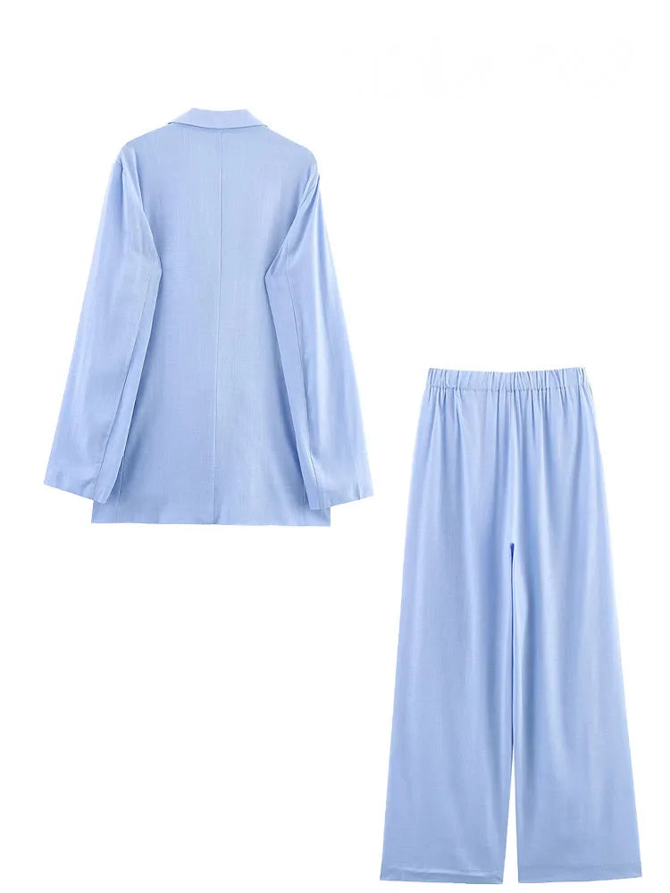 HH Women Casual Suit Solid Turn-Down Collar Long Sleeves Single-Breasted Blazers+Elastic Waist Pockets Pants Female Sets