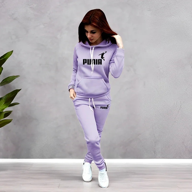 Autumn Winter Daily Casual Sporty Hoody Outfit Women's Jogger Set Hoodies and Sweatpants Female Home Outdoor Comfort Sportswear