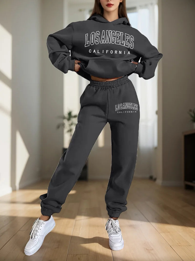 Women's Hoodies Two Pieces Sets Fashion Letter Print Pullover Sweatpants 2Pieces Set Sweatshirts Trousers Suit For Women Hooded