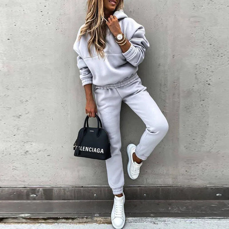 Women Winter Two Piece Set Tracksuit Solid Color Suit 2022 Autumn Trouser Suits Female Sweatshirt Solid Sports Hoodie Sportswear