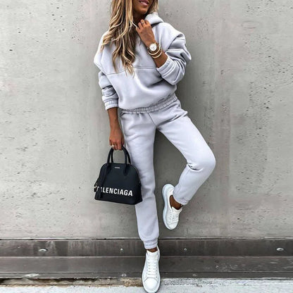 Women Winter Two Piece Set Tracksuit Solid Color Suit 2022 Autumn Trouser Suits Female Sweatshirt Solid Sports Hoodie Sportswear