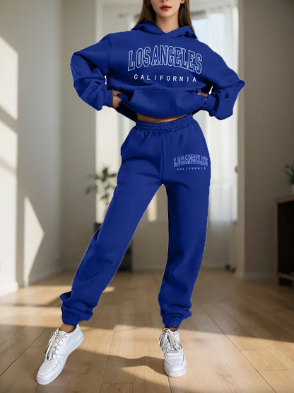 Women's Hoodies Two Pieces Sets Fashion Letter Print Pullover Sweatpants 2Pieces Set Sweatshirts Trousers Suit For Women Hooded