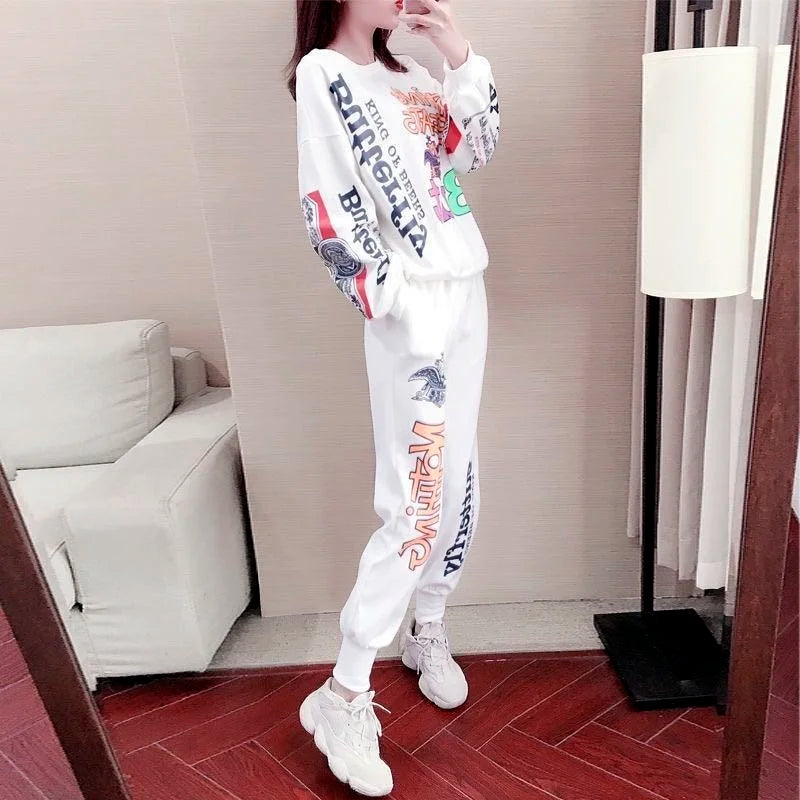 Women's Casual Sweat Suits 2025 Spring Autumn New Tracksuit Fashion Loose Long Sleeved Tops And Pants 2 Two Piece Set For Women