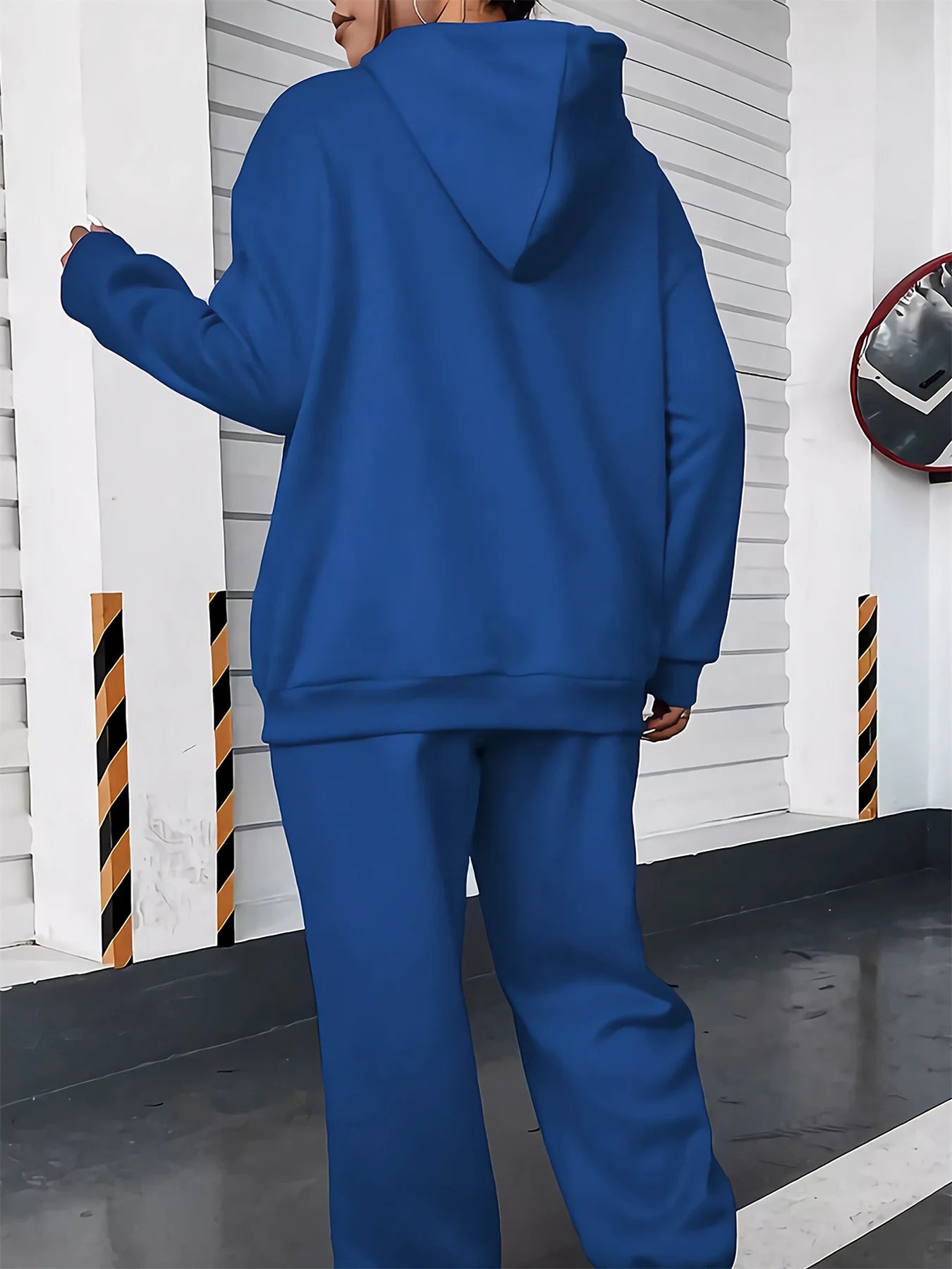 Women's autumn and winter fashion casual London England pattern print with thick fleece warm hooded sweatshirt+sports pants set