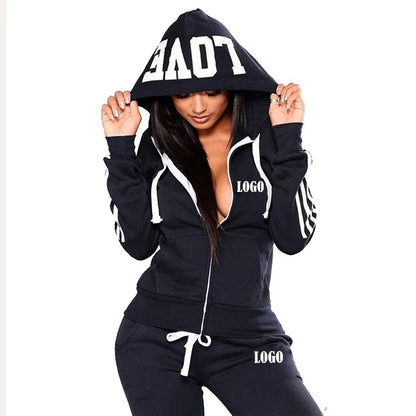 Customized Women Track Suits Sports Wear Jogging Suits Ladies Hooded Tracksuit Set Clothes Hoodies+Sweatpants Sweat Suits