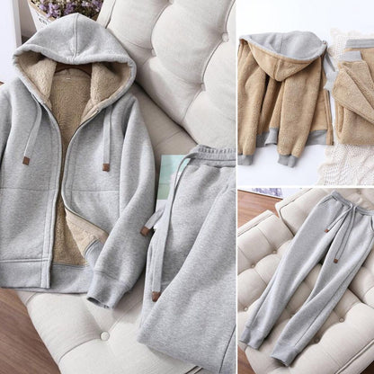 Women's Sweatshirt Pants Suit Autumn and Winter Warm Long-sleeved Fleece Thick Hoodie Coat Jogger Pants Sportswear Two-piece Set