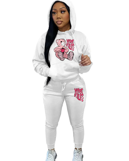 Women's Hoodies Sets Pants Suit 2 Piece Outfits 2025 New Letter Print Bear Aesthetics Sweatshirt and Sweatpants Womens Tracksuit