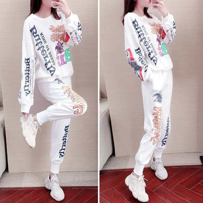 Women's Casual Sweat Suits 2025 Spring Autumn New Tracksuit Fashion Loose Long Sleeved Tops And Pants 2 Two Piece Set For Women