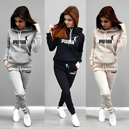 Autumn Winter Daily Casual Sporty Hoody Outfit Women's Jogger Set Hoodies and Sweatpants Female Home Outdoor Comfort Sportswear