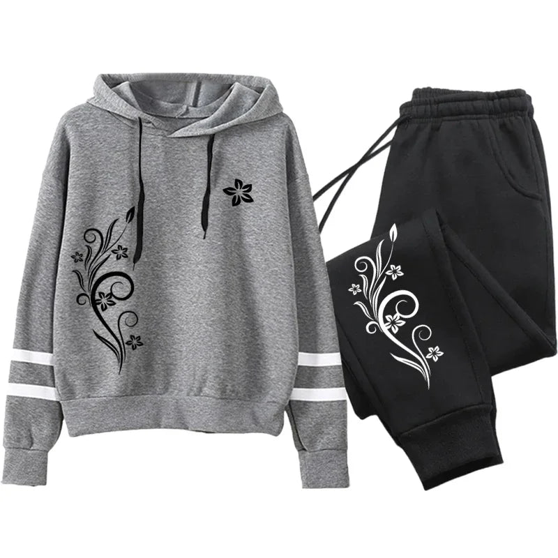 Women Tracksuit Daily Outdoor Autumn Winter Quality Hoodies Casual Single Piece Stripe Sweatshirt and Sweatpants Comfort Jogging