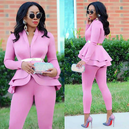 Women Winter Women's Set Tracksuit Full Sleeve Ruffles Blazers Pencil Pants Suit Two Piece Set Office Lady Outfits Uniform